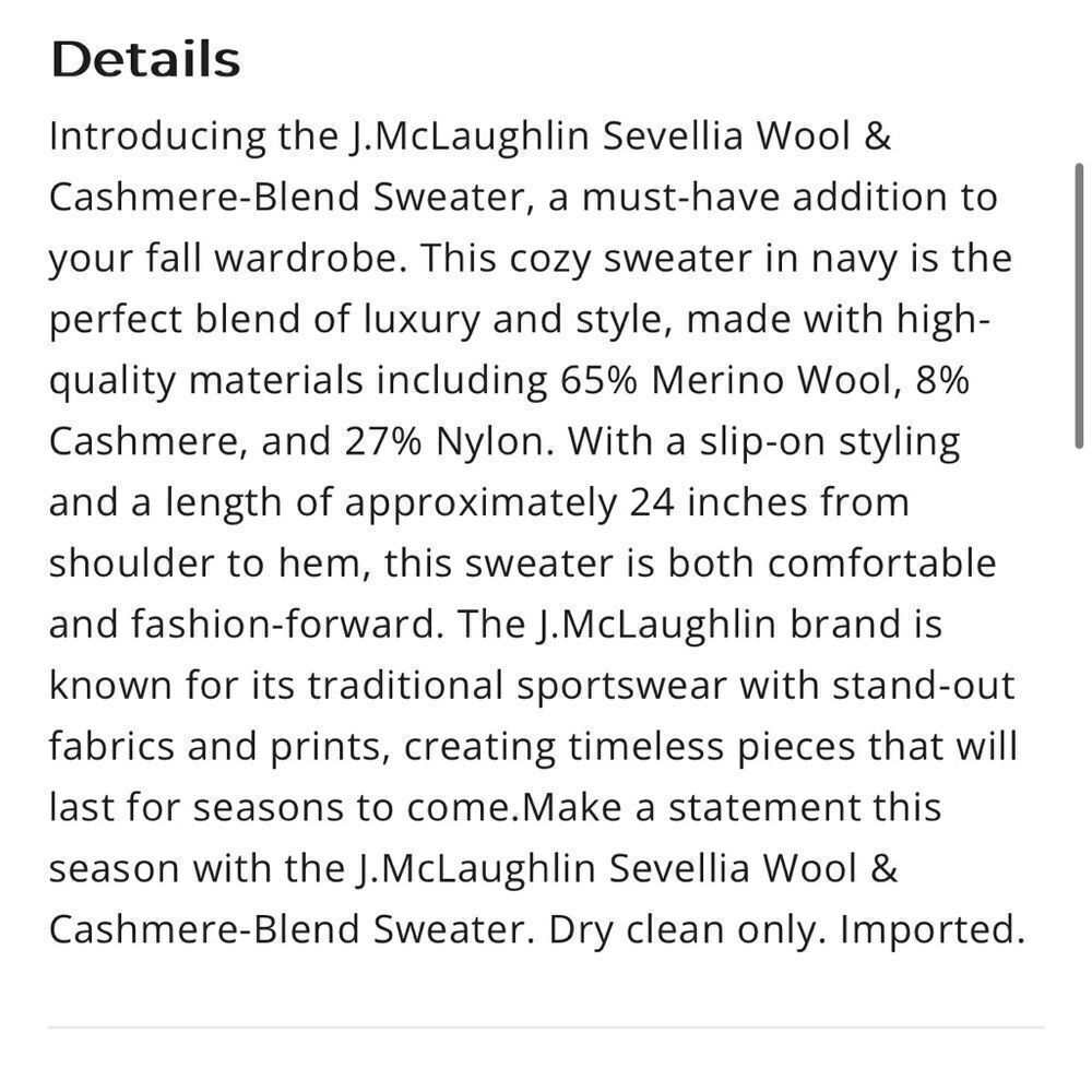 COPY - NWT J.McLaughlin Sevellia Wool & Cashmere-Blend Sweater - Picture 2 of 6